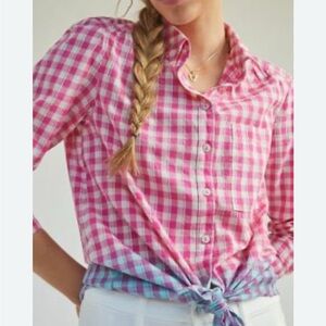 Pilcro Vibrant Pink and Blue Checkered Shirt size M